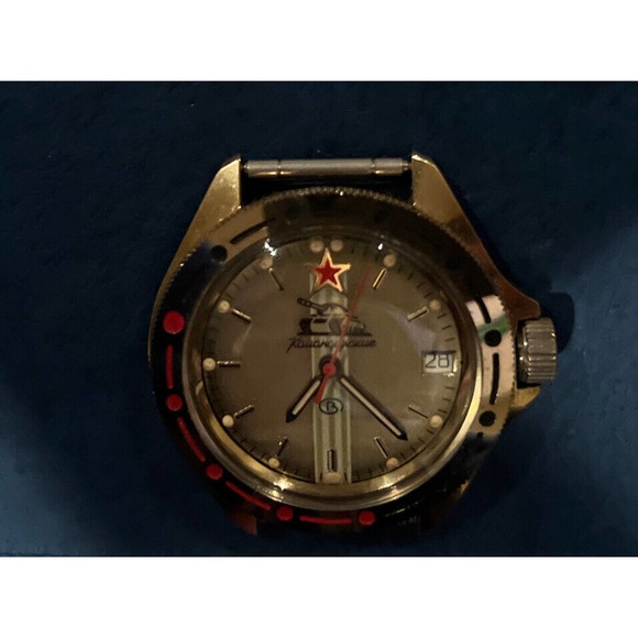 USSR GOLD SOVIET VOSTOK KOMANDIRSKIE TANK RED STAR MILITARY WATCH Great Cond - Picture 6 of 6